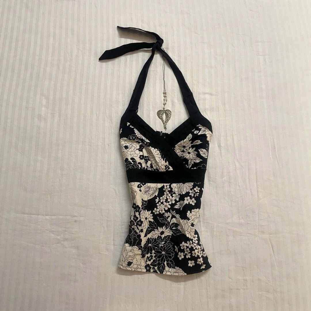 Damen elegantes Haltertop mit floralem Design Drune