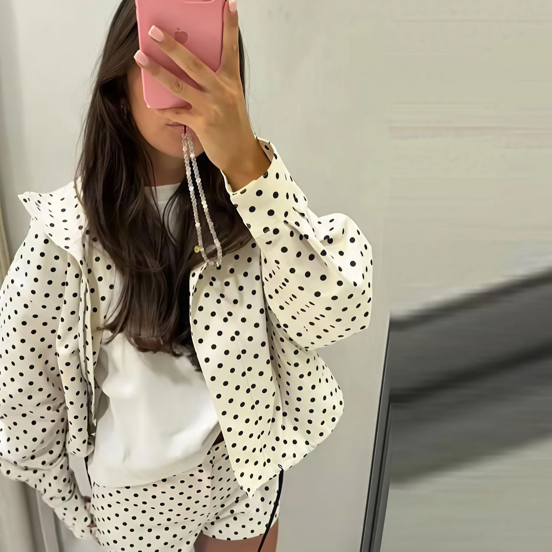Damen Modische Blousonjacke mit gepunktetem Design und lässigem Schnitt Drune