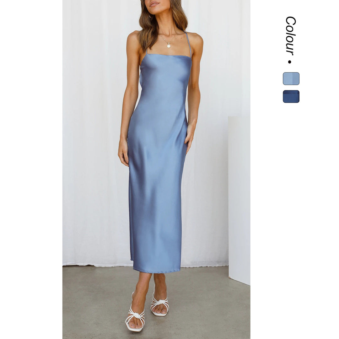 Damen Satin Maxikleid mit Spaghetti-Trägern und elegantem Schnitt Drune