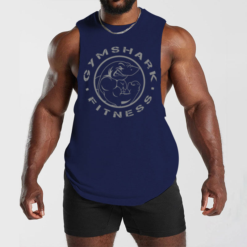 Herren nan ärmelloses Muskelshirt mit extra tiefen Armöffnungen und großem Logodruck Drune