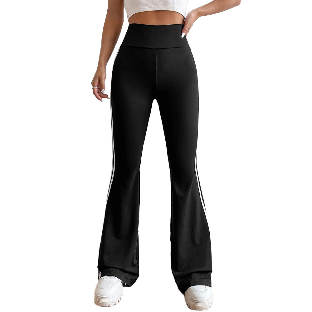 Damen Flared Sportleggings mit hohem Bund und seitlichen Streifen Drune