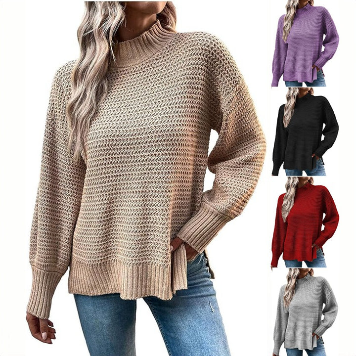 Damen Strickpullover mit hohem Kragen und strukturierter Masche Drune