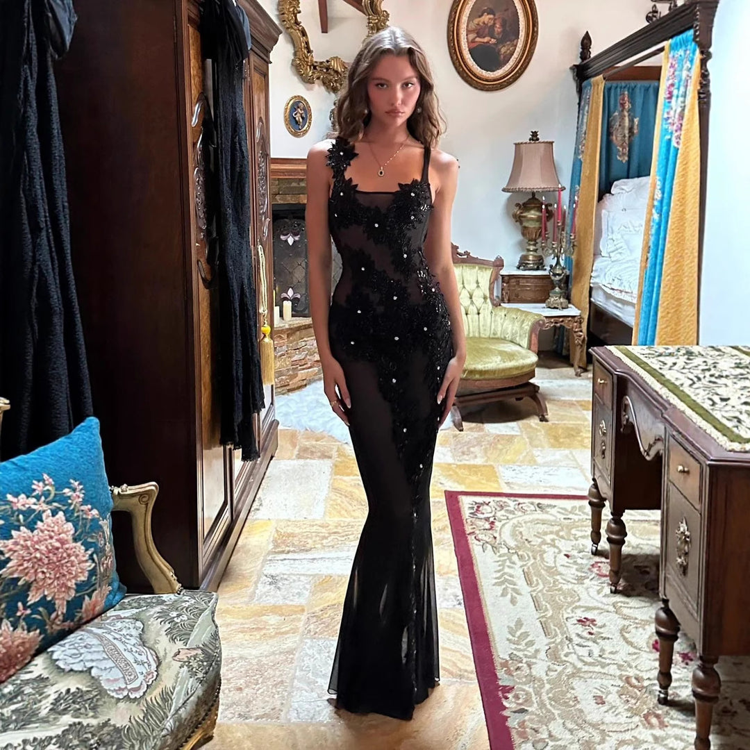 Damen Glamouröses Abendkleid mit floralen Paillettenverzierungen Drune