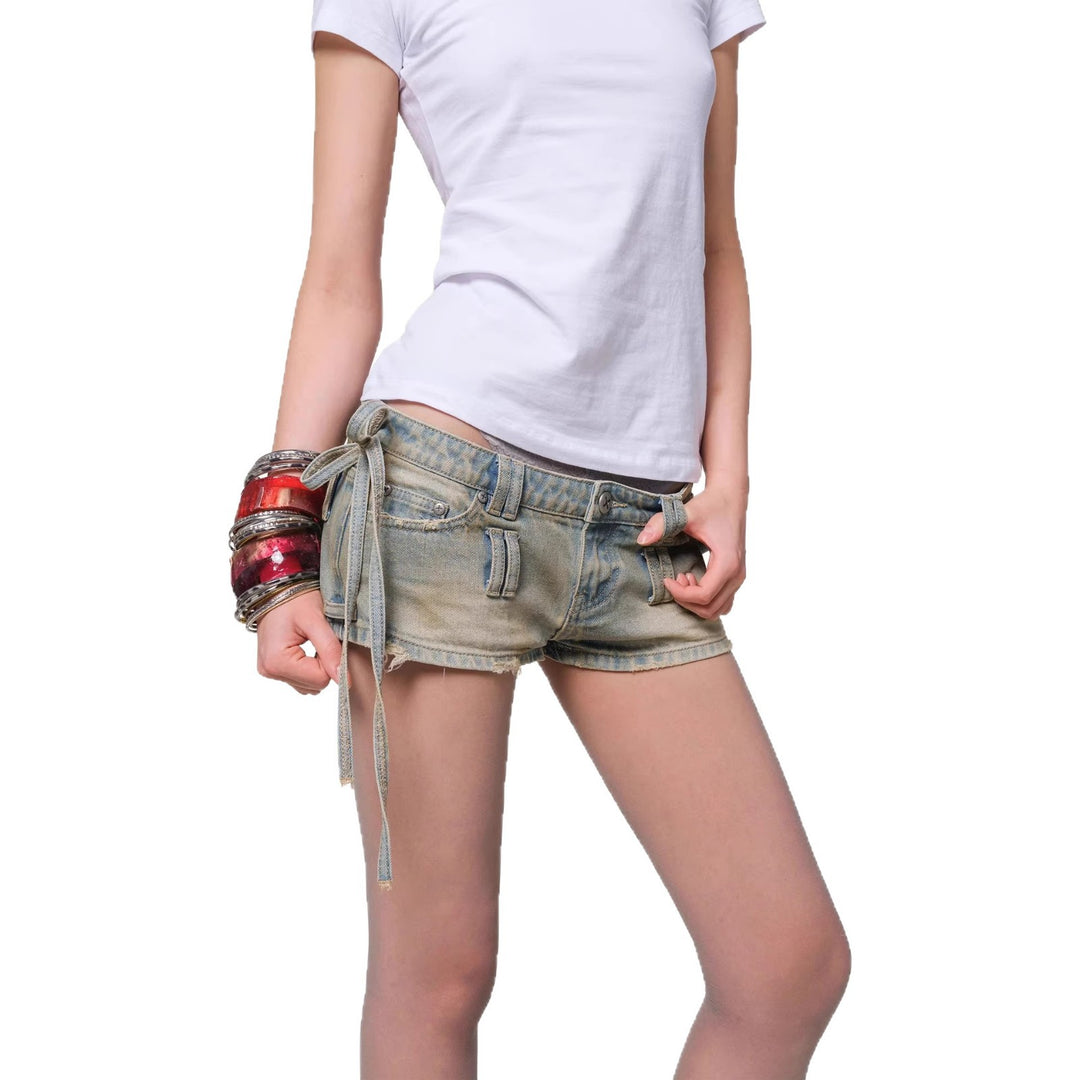 Damen Stylish Denim-Shorts mit verstellbarem Bund Drune
