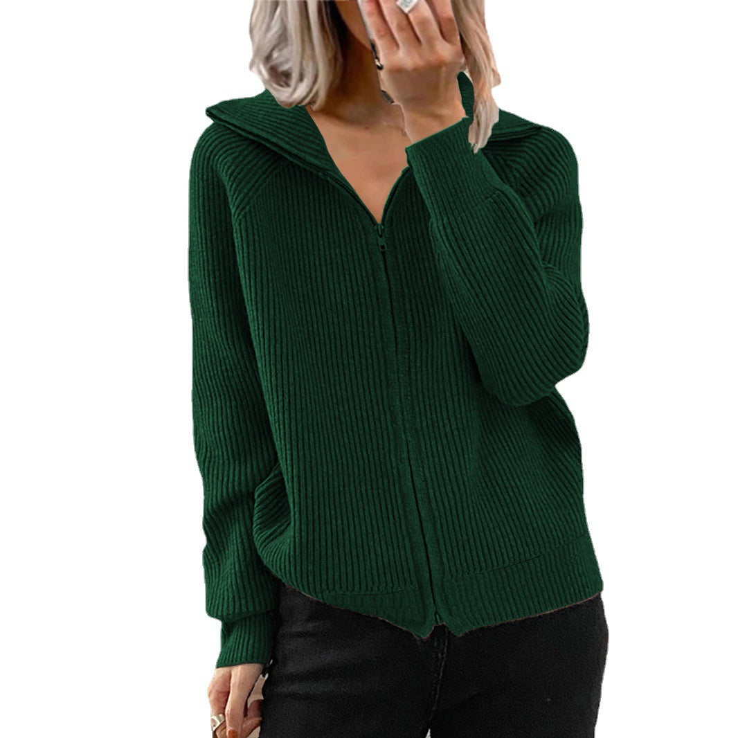Damen lässige Strickjacke mit hohem Kragen und verdecktem Reißverschluss Drune