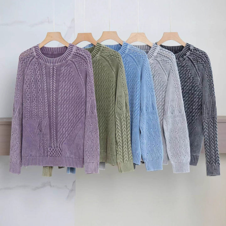 Damen modischer Pullover mit strukturiertem Zopf-Design und Rundhalsausschnitt Drune