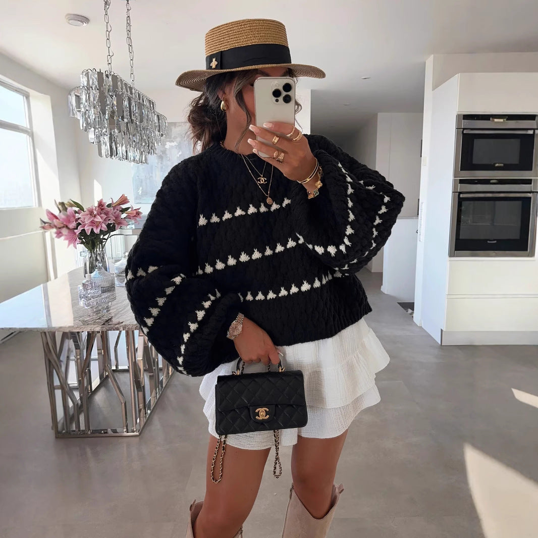 Damen modischer Pullover mit weitem Schnitt und strukturiertem Design Drune