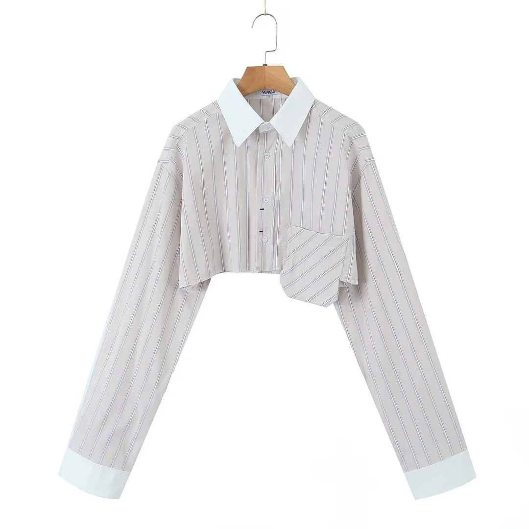Damen cropped Hemd mit gestreiftem Design und klassischem Kragen Drune