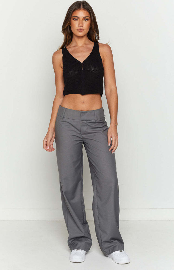 Damen gestricktes Crop-Top mit V-Ausschnitt und Reißverschluss-Detail Drune