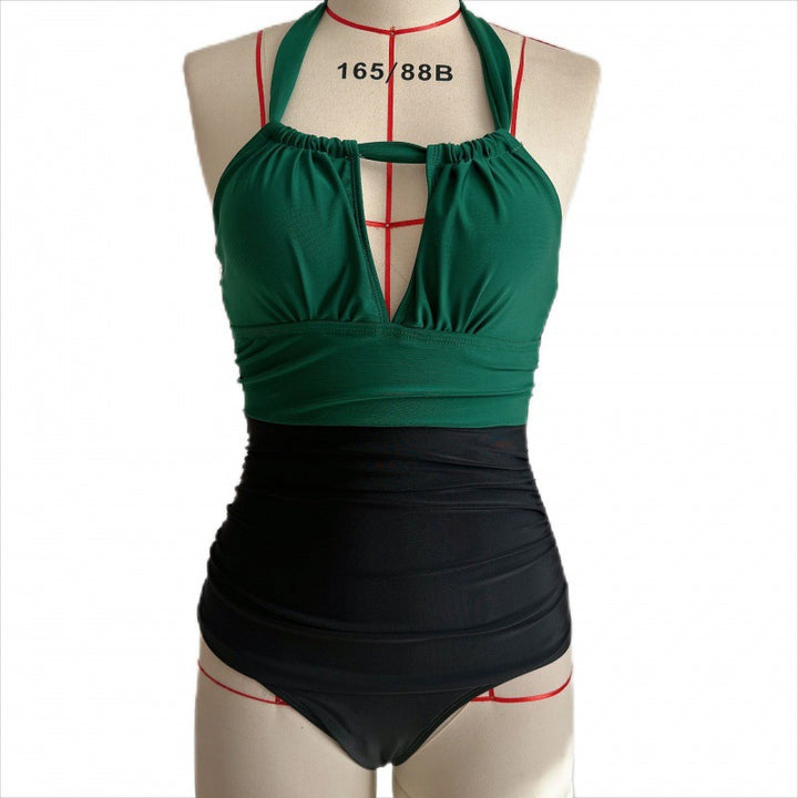 Damen Einteiler Badeanzug mit floralen Cut-Outs und elegantem Wickelrock Drune