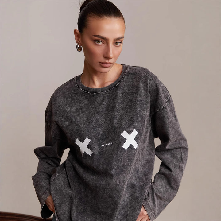 Damen lässiges Sweatshirt mit kreativem Grafikdruck Drune