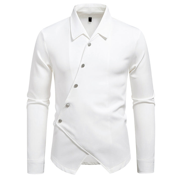 Herren modisches Langarmhemd mit asymmetrischem Knopfdesign Drune