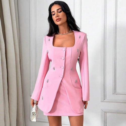Damen elegantes Blazer-Kleid mit geschmackvollen Knopfdetails Drune