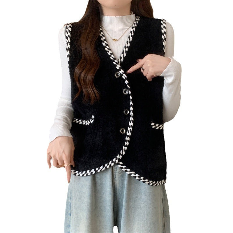 Damen Weste mit geflochtenen Akzenten und Knopfdetails Drune
