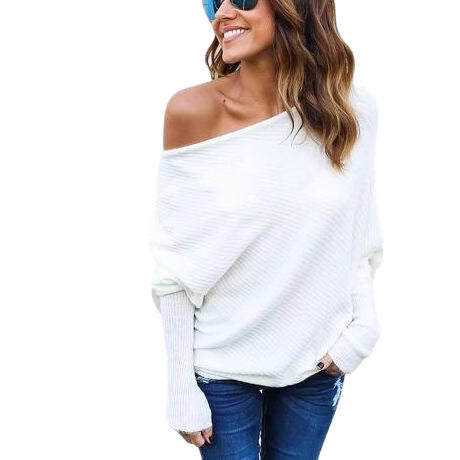 Damen Off-Shoulder Strickpullover im lässigen Oversized-Stil Drune