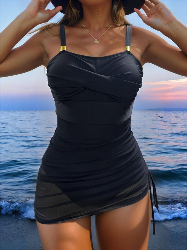 Damen Schwimmanzug mit Wickeloptik und dekorativen Trägern Drune