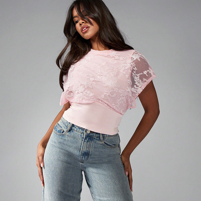 Damen Elegant strukturiertes Oberteil mit Spitzendetails Drune