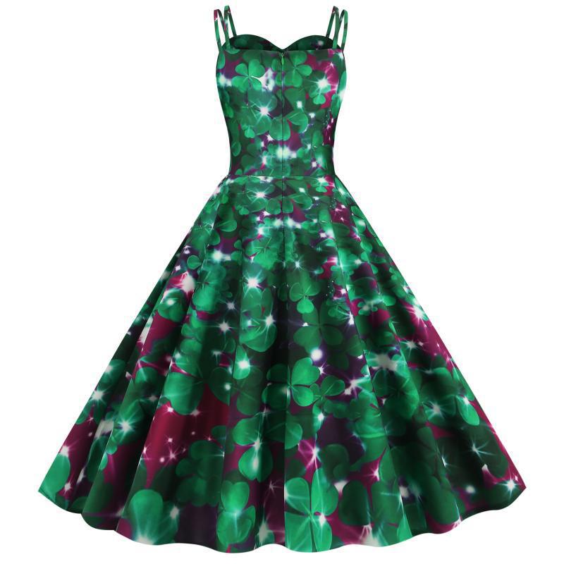 Damen Vintage A-Linien Kleid mit charmantem Floral-Muster Drune