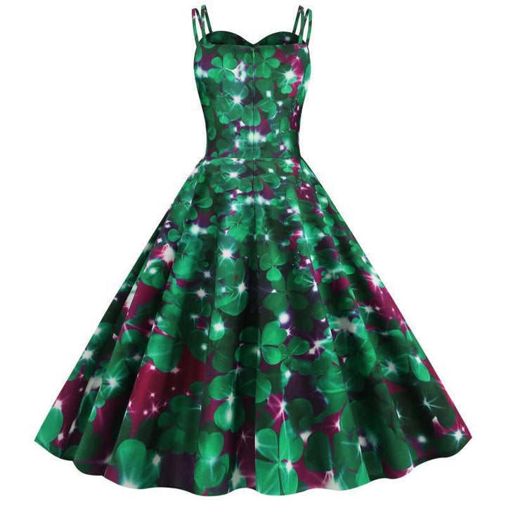Damen Vintage A-Linien Kleid mit charmantem Floral-Muster Drune
