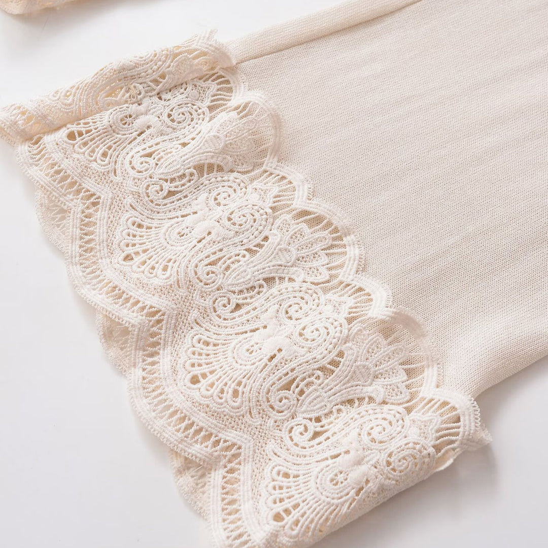 Damen Bequeme Palazzo-Hose mit Spitzenbesatz und elastischem Bund Drune