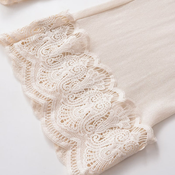 Damen Bequeme Palazzo-Hose mit Spitzenbesatz und elastischem Bund Drune