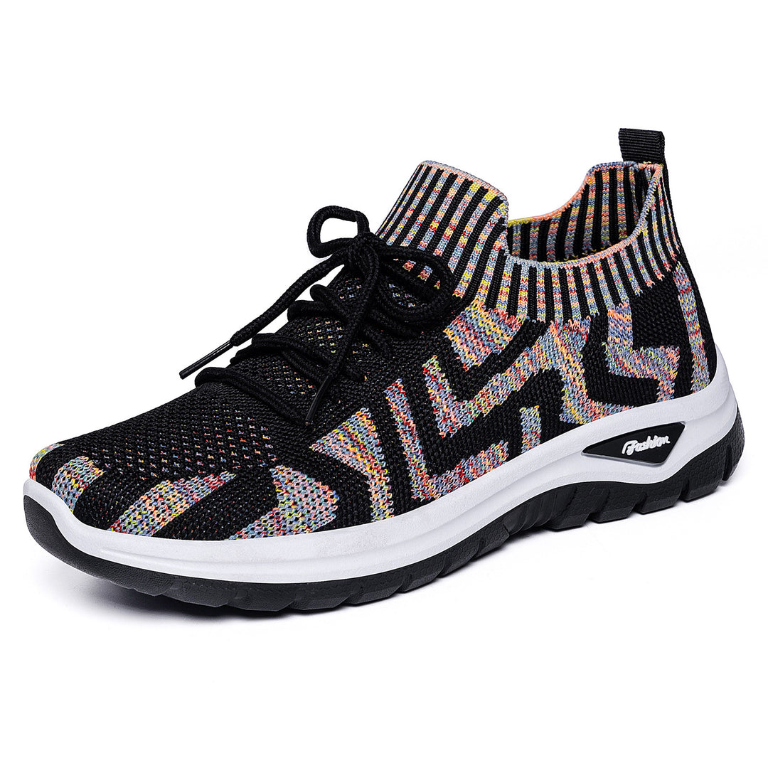 Damen nan gestrickter Sockensneaker mit Jacquard-Muster, elastischem Schaft, integrierter Schnürung und stoßdämpfender Profilsohle Drune