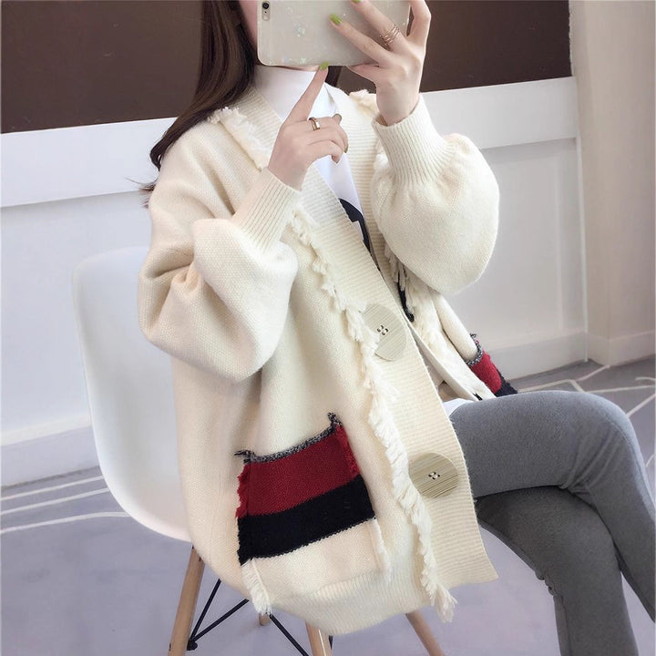 Damen Lässige Strickjacke mit fransigen Details Drune