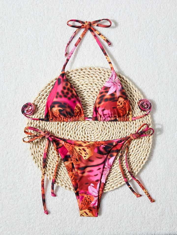 Damen Triangel-Bikini mit verstellbaren Bindebändern und animalischem Muster Drune