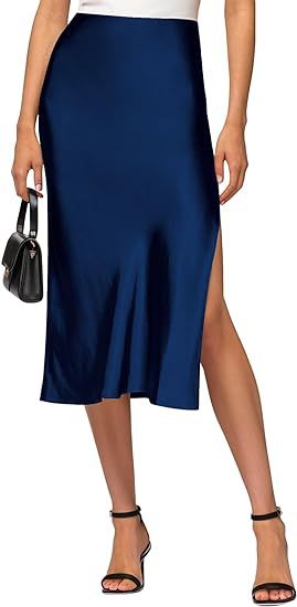 Damen Satin-Midirock mit hohem Schlitz Drune