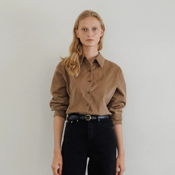 Damen Elegante und lockere Bluse mit schmalem Kragen Drune