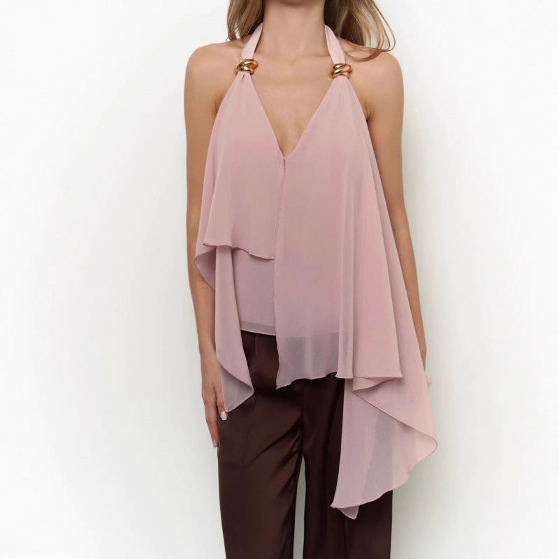 Damen Chiffonoberteil mit asymmetrischem Schnitt und Glanzdetails Drune
