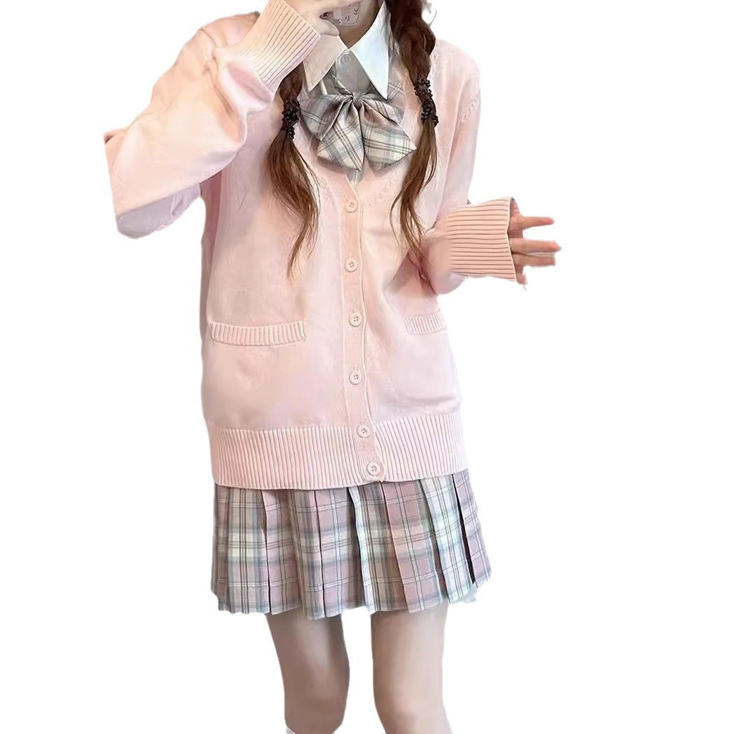 Damen College Strickjacke mit klassischem Kragen und dekorativem Schleifen-Design Drune
