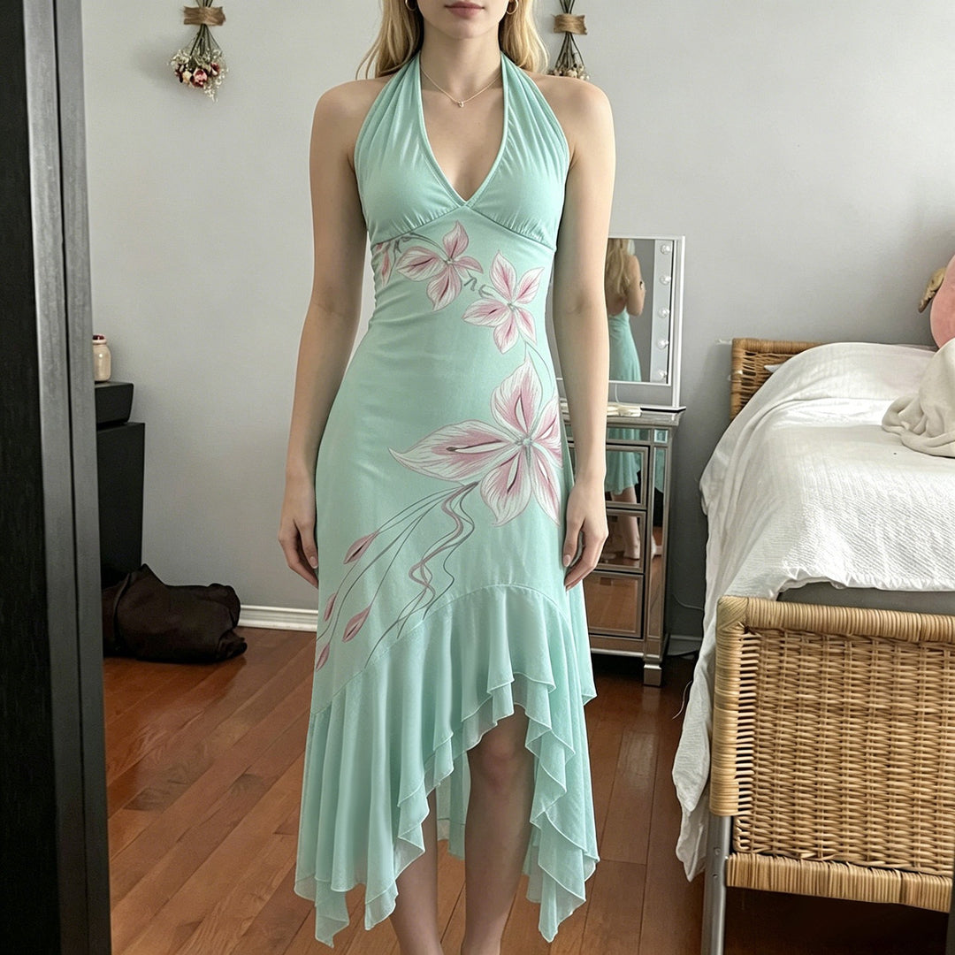 Damen Elegantes Maxikleid mit floralem Design und asymmetrischem Saum Drune