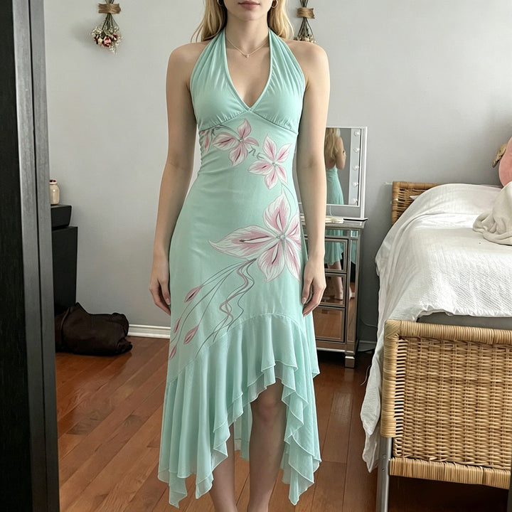 Damen Elegantes Maxikleid mit floralem Design und asymmetrischem Saum Drune