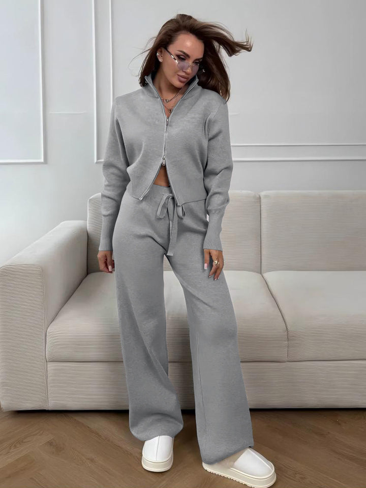 Damen Luxuriöser Strickanzug mit hohem Kragen und Reißverschluss Drune