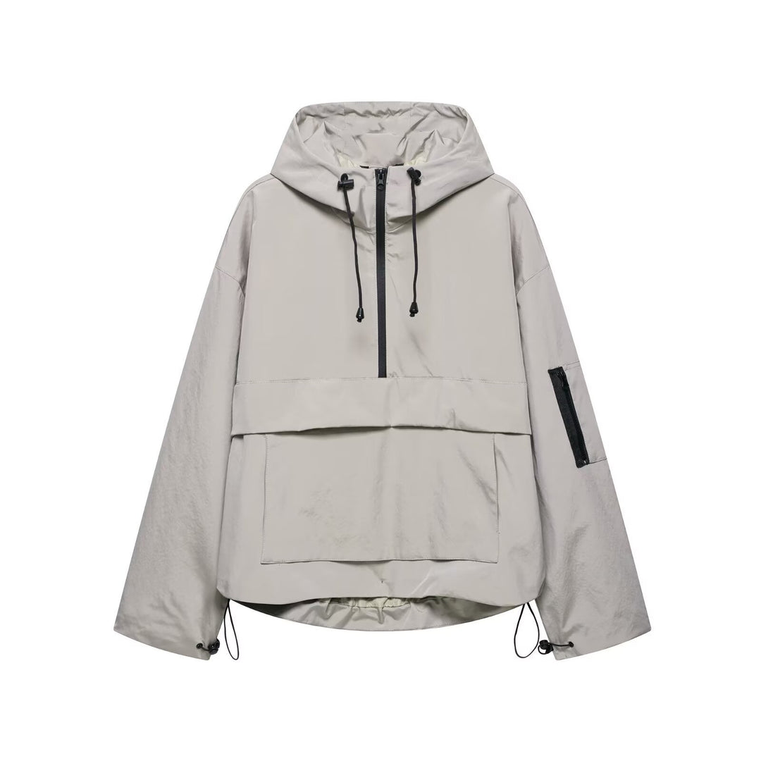 Femme Leichte Kapuzen-Utility-Jacke mit verstellbaren Kordeln Drune