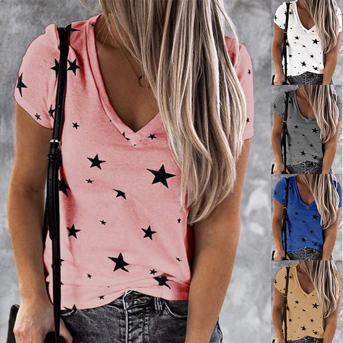 Damen V-Ausschnitt T-Shirt mit Sternenmotiv und lässigem Schnitt Drune