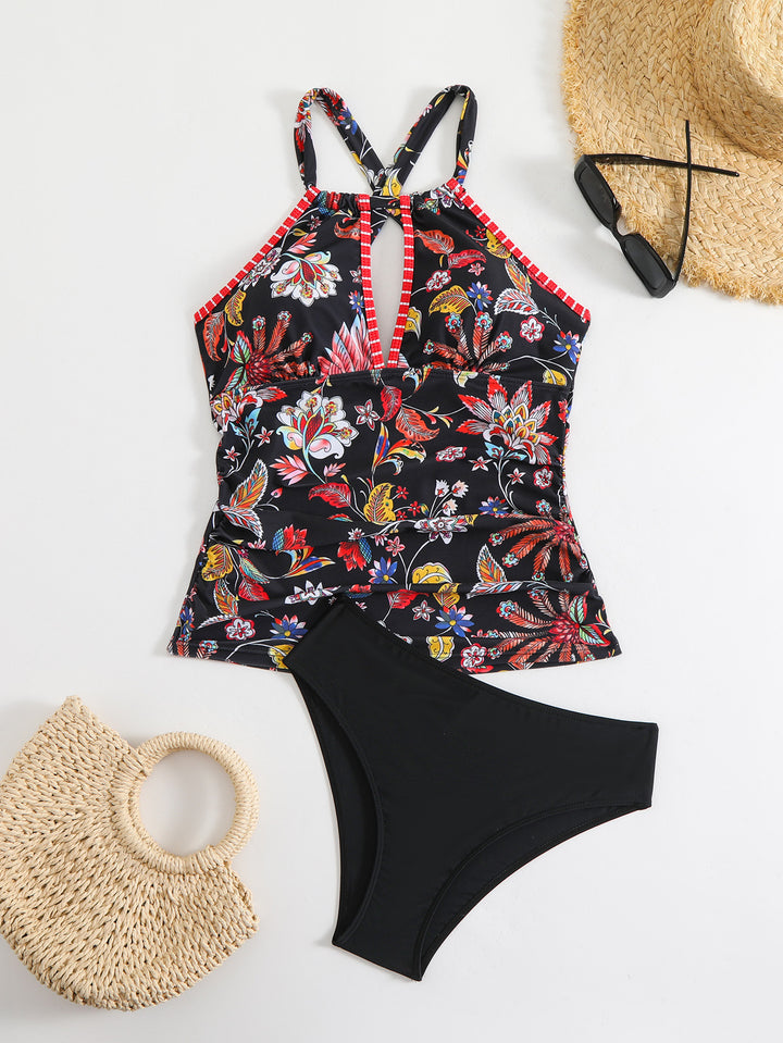 Damen Tankini-Set mit floralem Oberteil und hoch geschnittenen Höschen Drune