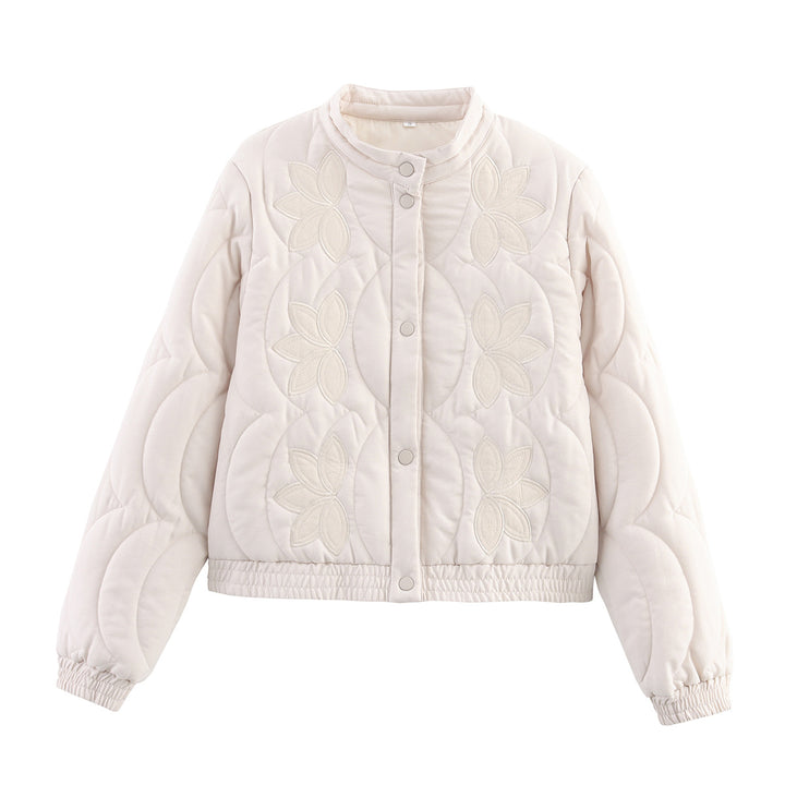 Damen gesteppte Übergangsjacke mit floralem Stickdesign Drune