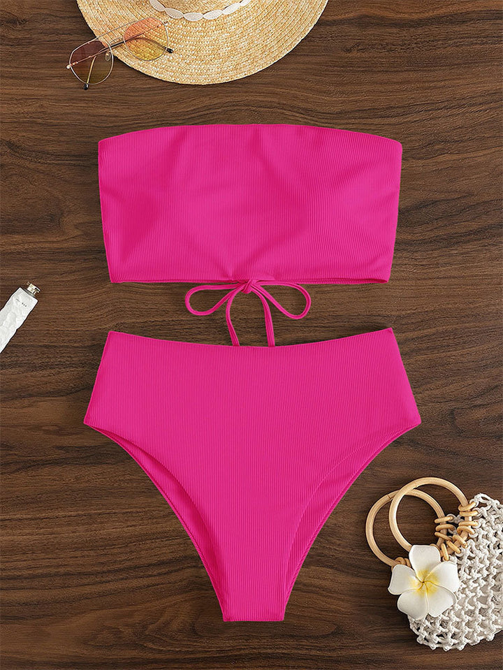 Damen Bandeau-Bikini-Set mit hohem Beinausschnitt und Bindedetails Drune