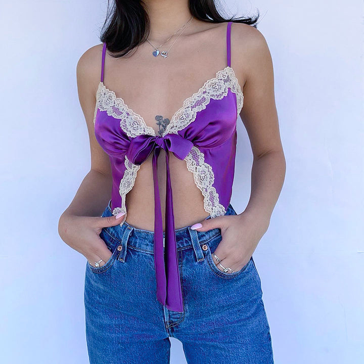 Damen Spitzen-lingerie Top mit Schleifen-Detail und verstellbaren Trägern Drune