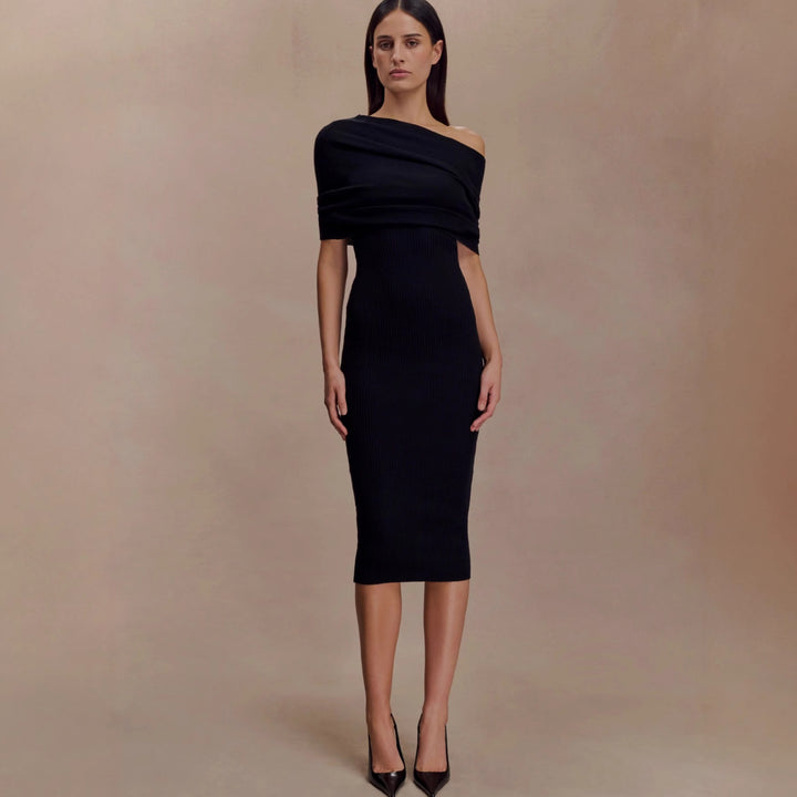Damen elegantes Strickkleid mit off-shoulder Design Drune