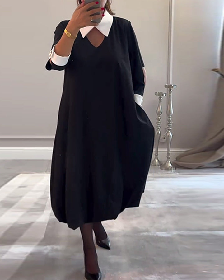 Damen oversized Hemdkleid mit V-Ausschnitt und eleganter Kragenstruktur Drune