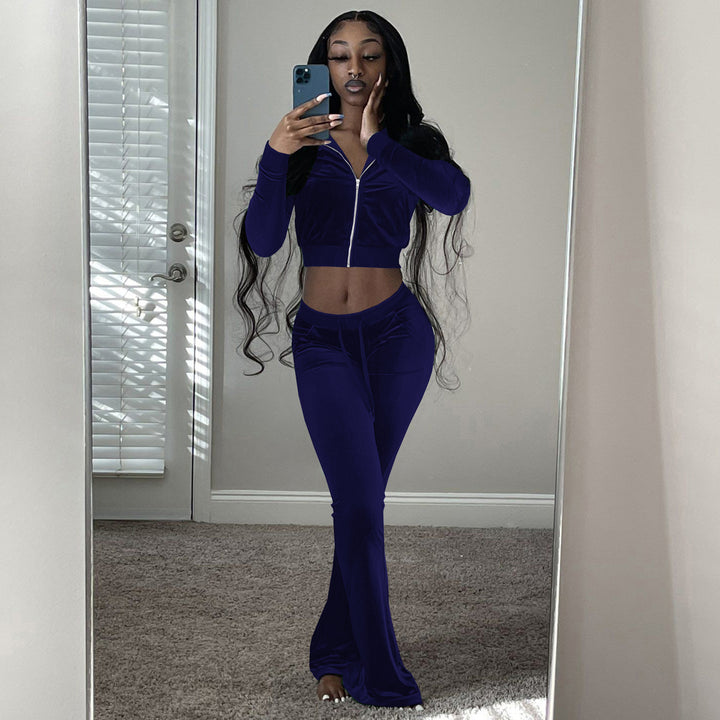 Damen Velours Tracksuit mit Zip-Front und weit geschnittener Hose Drune