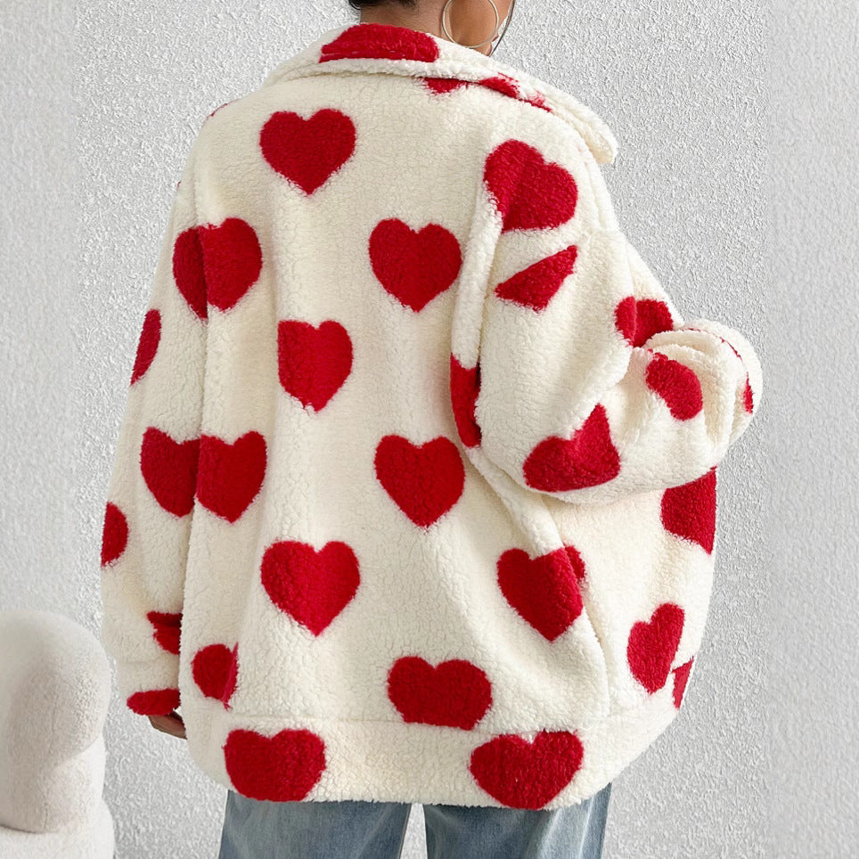 Damen Kuschelige Fleecejacke mit Herzdesign Drune