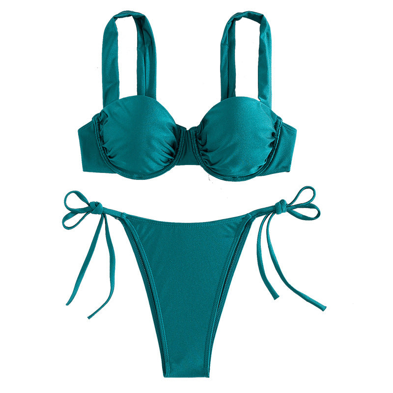 Damen Push-Up Bikini mit großzügigen Trägern und stilvollen Schleifen Drune