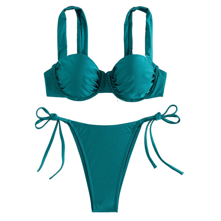 Damen Push-Up Bikini mit großzügigen Trägern und stilvollen Schleifen Drune