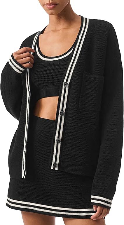 Damen Waffelstrick Cardigan mit sportlichem V-Ausschnitt und Brusttasche Drune