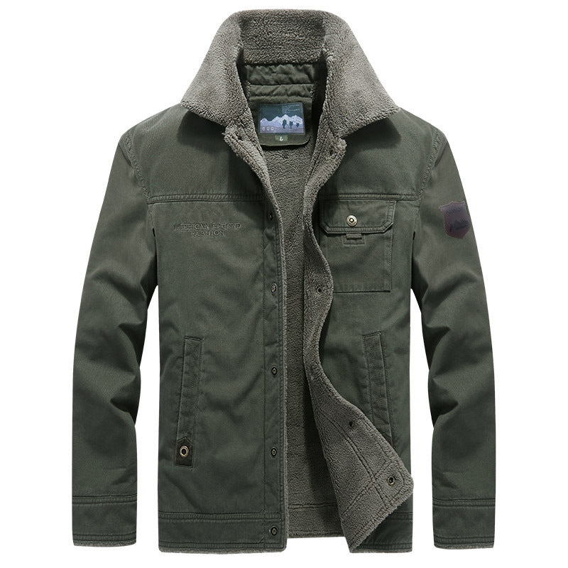 Herren nan robuste Thermo-Canvasjacke im Fieldstil mit Teddyfutter, verdeckter Druckknopfleiste und multifunktionalen Brusttaschen Drune