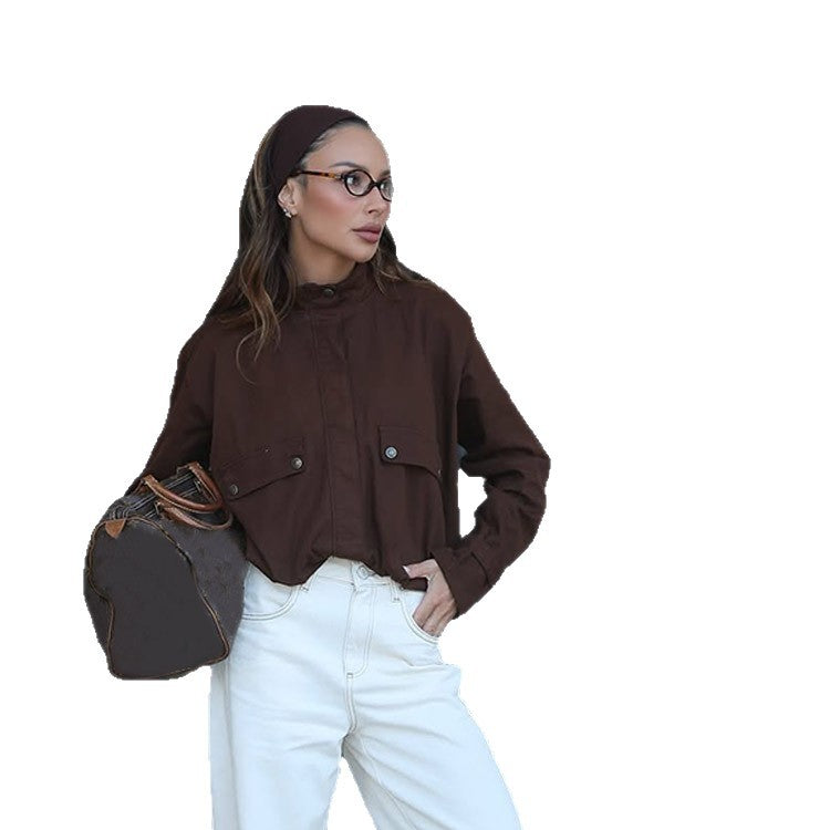 Damen Utility-Jacke mit Brusttaschen und Stehkragen Drune